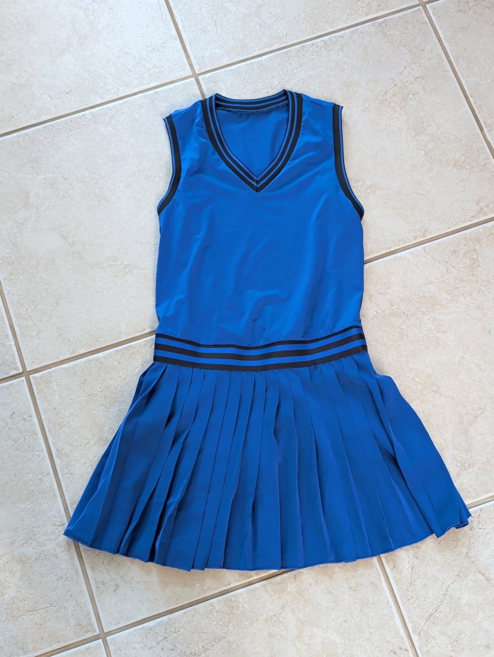 CRZ YOGA Blue Sleeveless Pleated Tennis Dress with Black Trim Girls Size 12